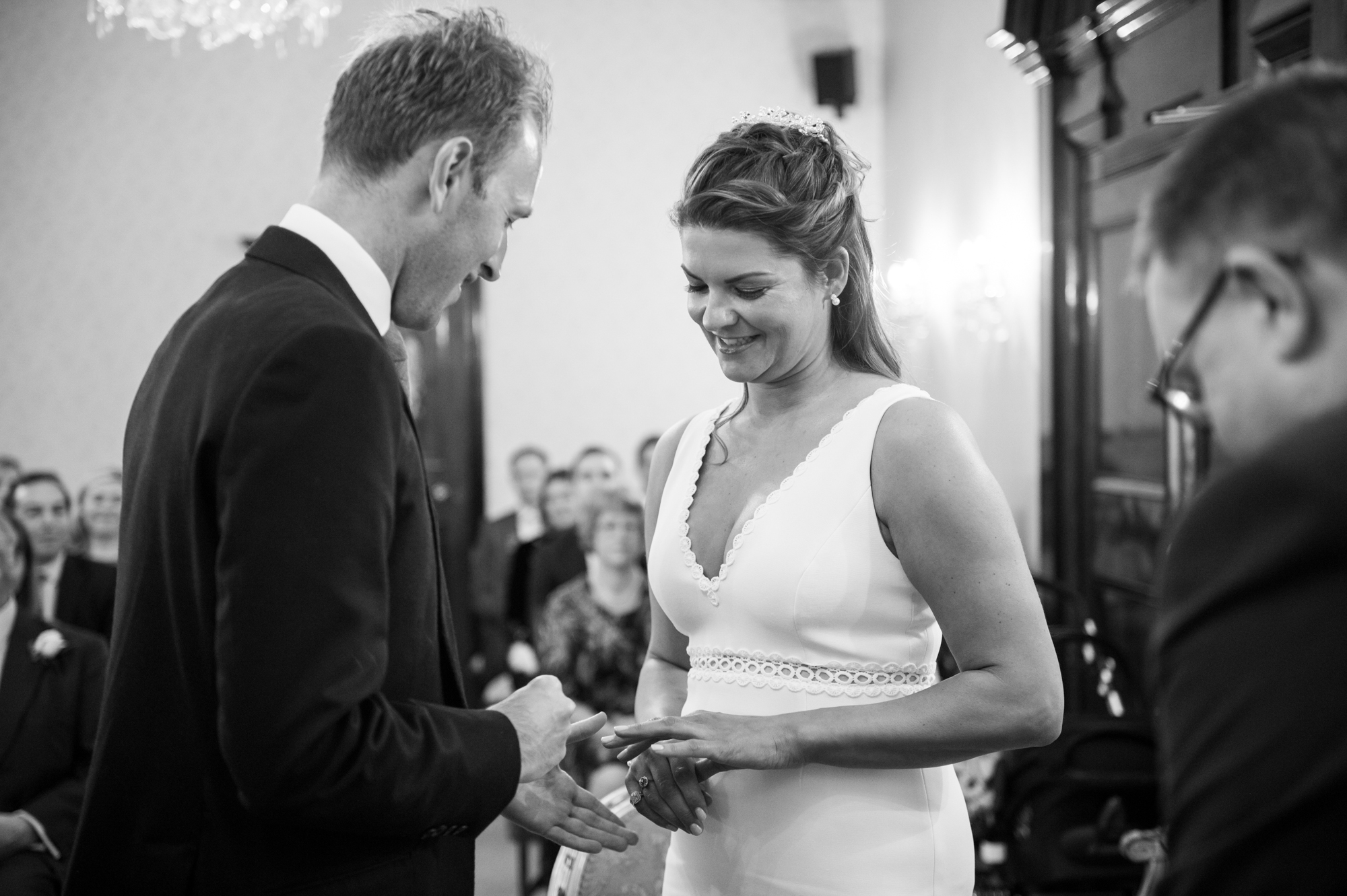 exchanging of rings at chelsea town hall small and intimate wedding in London